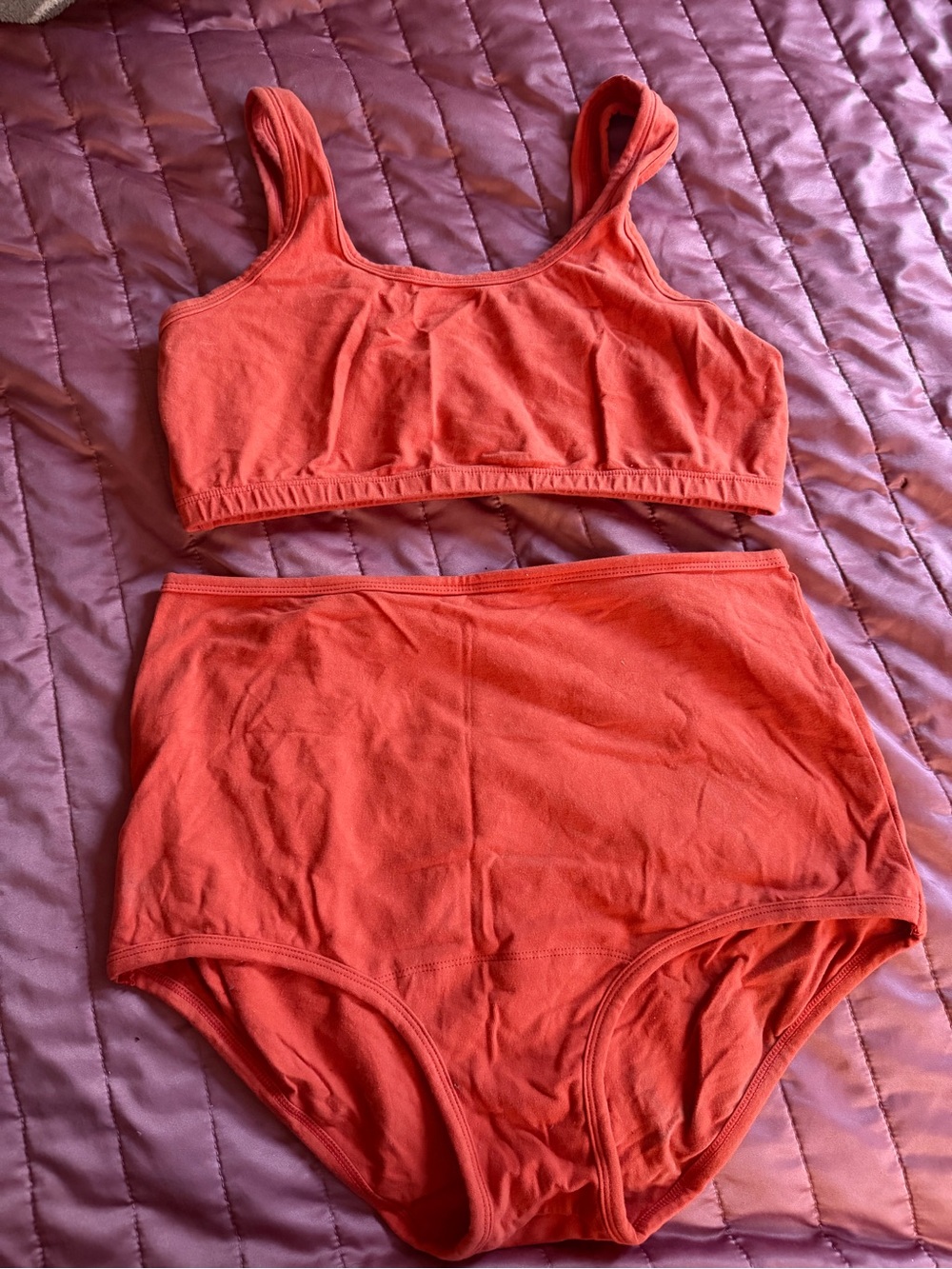 ARQ Women's Cotton High-Waist Brief and Bralette Set - rust